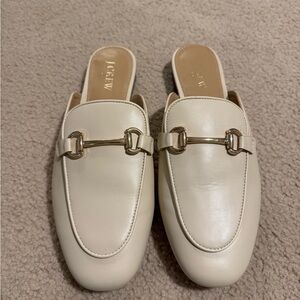 J. Crew Women's Cream Leather Mules with Gold Buckle